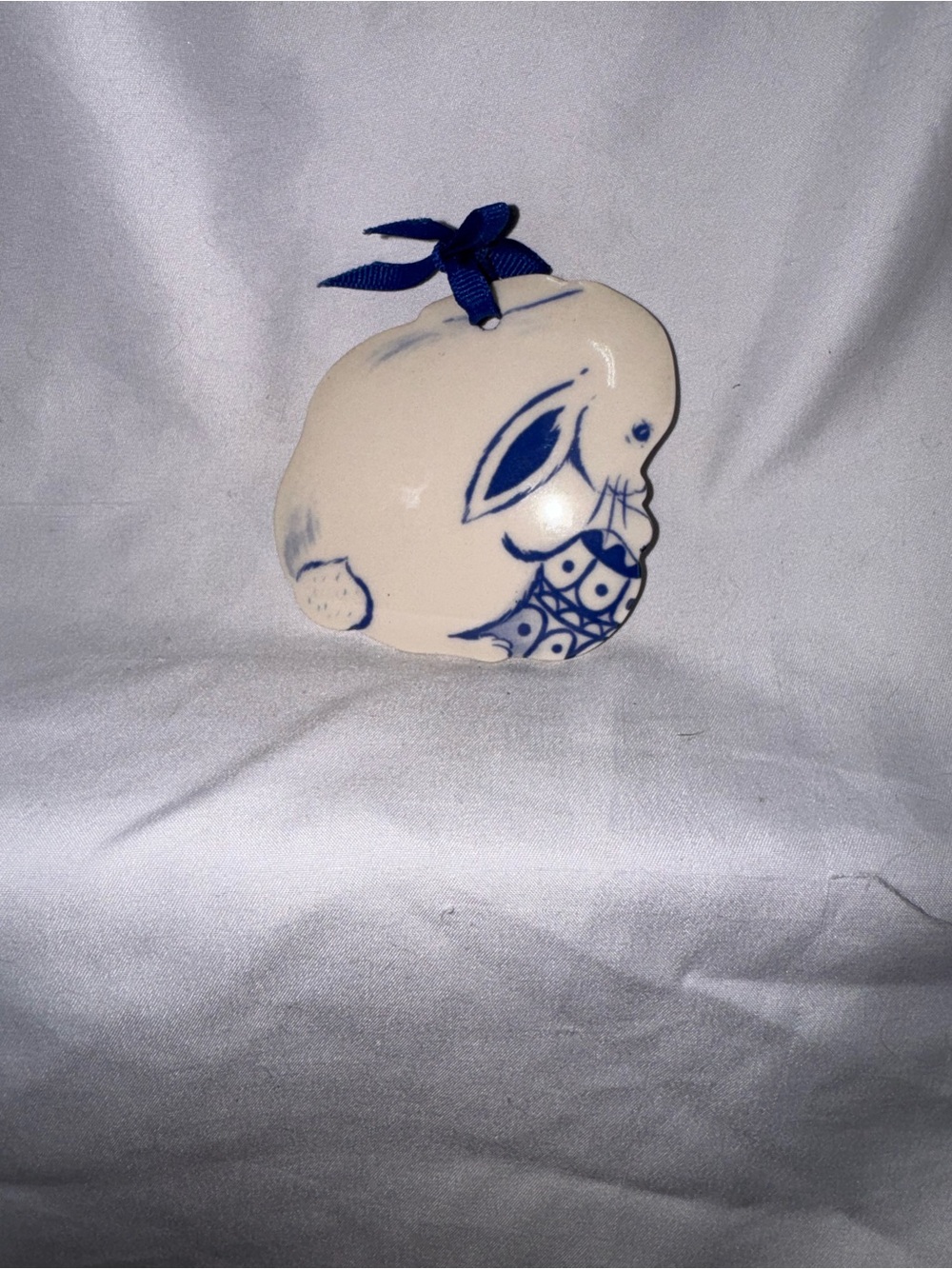 VTG Hand-Painted Blue and Cream Ceramic Ornament